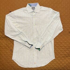 Thomas Dean Men's Checkered Shirt - White, Green and Blue Size Small